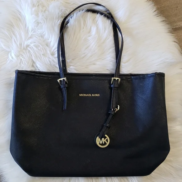 Michael Kors Jet Set Saffiano Black Leather Tote - Picture 5 of 8